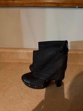 Vince Camuto Black Fold-Over Studded Ankle Boots